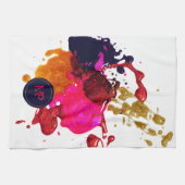 Monogramm des lila rosa roten Spritzers Geschirrtuch (Horizontal)