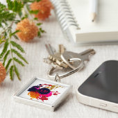 Monogramm des lila rosa roten Spritzers Schlüsselanhänger (Seite)