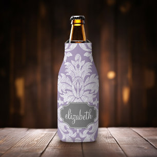 Monogramm des Lila und des Vintagen Damaskus-Muste Flaschenkühler