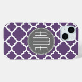 Monogramm des lila und grauen Quatrefolienmusters Case-Mate iPhone Hülle (Rückseite (Horizontal))