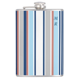 Monogramm des modernen blauen, grauen Streifen Flachmann