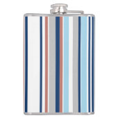 Monogramm des modernen blauen, grauen Streifen Flachmann (Rückseite)