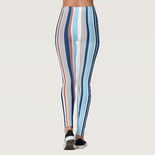 Monogramm des modernen blauen, grauen Streifen Leggings (Rückseite)