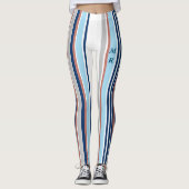 Monogramm des modernen blauen, grauen Streifen Leggings (Vorderseite)