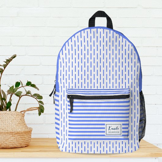 Monogramm des modernen blauen und weißen Streifen Bedruckter Rucksack