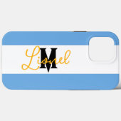 Monogramm des modernen Blauen und weißen Streifen- Case-Mate iPhone Hülle (Rückseite (Horizontal))