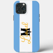 Monogramm des modernen Blauen und weißen Streifen- Case-Mate iPhone Hülle (Rückseite)