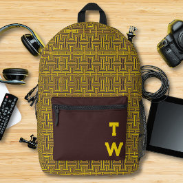 Monogramm des modernen geometrischen Maze-Musters Bedruckter Rucksack