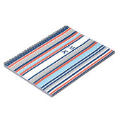 Monogramm des modernen grauen, blauen Streifen Notizblock (Linke Seite)