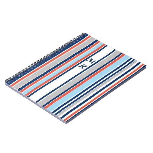 Monogramm des modernen grauen, blauen Streifen Notizblock (Linke Seite)