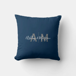 Monogramm des modernen grauen und blauen Paares Kissen