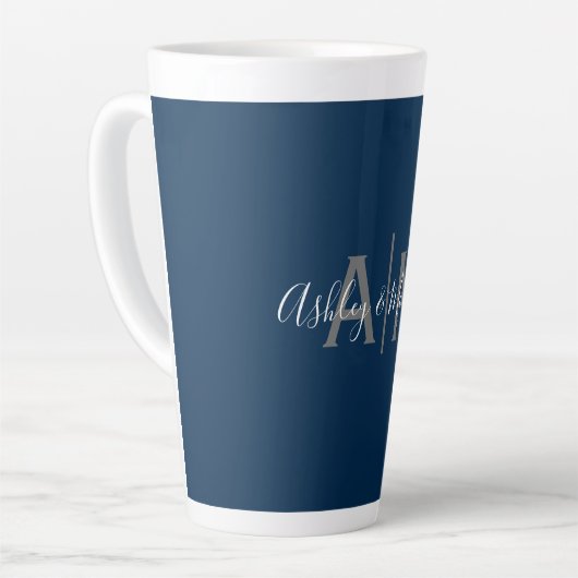 Monogramm des modernen grauen und blauen Paares Milchtasse (Linke Ecke)