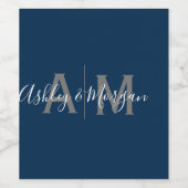 Monogramm des modernen grauen und blauen Paares Weinetikett (Einzelnes Label)