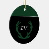 Monogramm des modernen grünen Hirschantlers Keramik Ornament (Rechts)