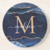 Monogramm des modernen Navy Blue-Gold-Agate-Geode- Getränkeuntersetzer (Vorne)