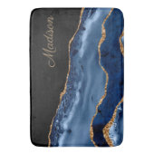 Monogramm des modernen Navy Blue-Gold-Marmor-Glitz Badematte (Vorderseite Vertikal)