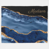 Monogramm des modernen Navy Blue-Gold-Marmor-Glitz Fleecedecke (Vorderseite (Horizontal))