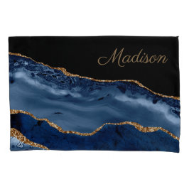 Monogramm des modernen Navy Blue-Gold-Marmor-Glitz Kissenbezug