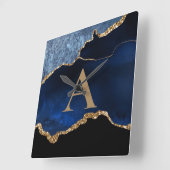 Monogramm des modernen Navy Blue-Gold-Marmor-Glitz Quadratische Wanduhr (Winkel)