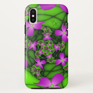 Monogramm des modernen Neonrosa grünen Fraktals Case-Mate iPhone Hülle