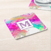 Monogramm des modernen Paint Splash Glitzer Rechteckiger Pappuntersetzer (angewinkelt)