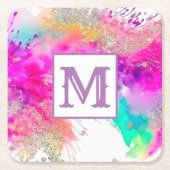 Monogramm des modernen Paint Splash Glitzer Rechteckiger Pappuntersetzer (Vorderseite)