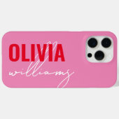 Monogramm des modernen rosa roten Namens Case-Mate iPhone Hülle (Rückseite (Horizontal))