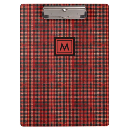 Monogramm des modernen roten und Karierten Tartan- Klemmbrett (Vorderseite)