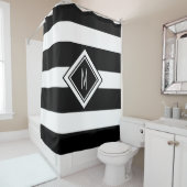 Monogramm des modernen Schwarz-Weiß-Streifens Duschvorhang (Beispiel)