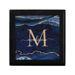 Monogramm des modischen Navy Blue Gold Agate Geode Erinnerungskiste