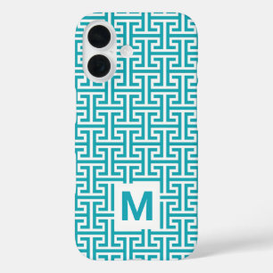 Monogramm des Musters Blau und Weiß iPhone 16 Hülle