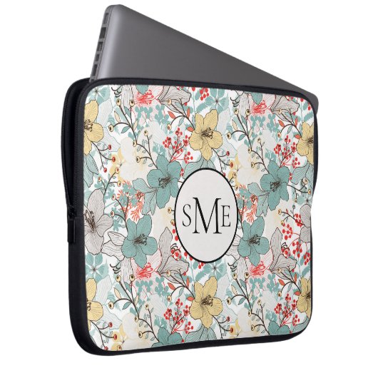 Monogramm des Musters "Floral" im japanischen Stil Laptopschutzhülle (Vorne Rechts)