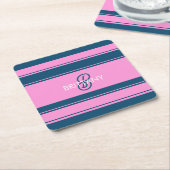 Monogramm des Musters für blaue und rosa Streifen Rechteckiger Pappuntersetzer (angewinkelt)