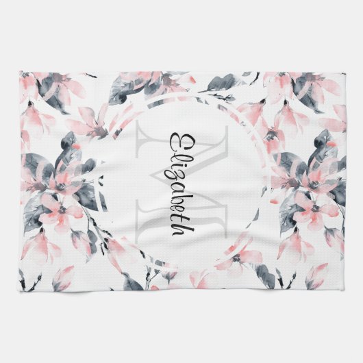 Monogramm des Musters für das blaue Flor-Farbmuste Geschirrtuch (Horizontal)