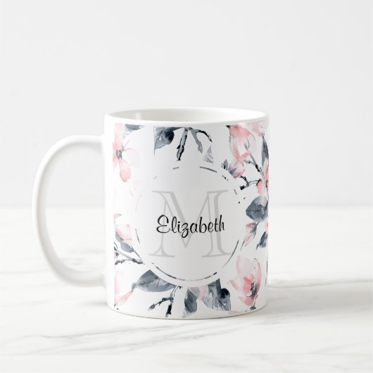Monogramm des Musters für das blaue Flor-Farbmuste Kaffeetasse (Links)