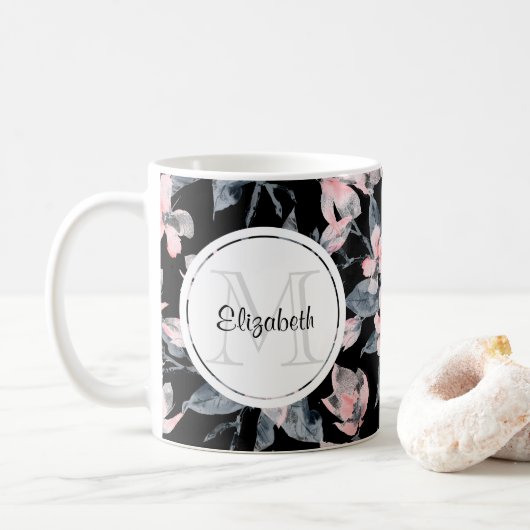 Monogramm des Musters für das blaue Flor-Farbmuste Kaffeetasse (Mit Donut)