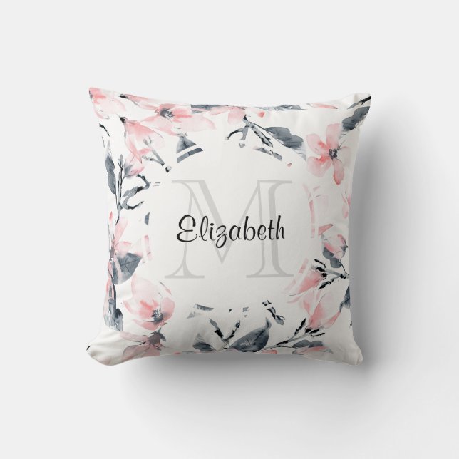 Monogramm des Musters für das blaue Flor-Farbmuste Kissen (Vorderseite)