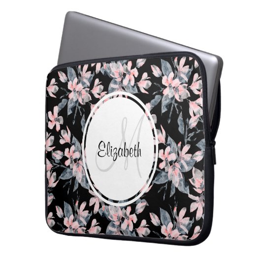 Monogramm des Musters für das blaue Flor-Farbmuste Laptopschutzhülle (Vorderseite Links)