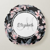 Monogramm des Musters für das blaue Flor-Farbmuste Rundes Kissen (Vorderseite)