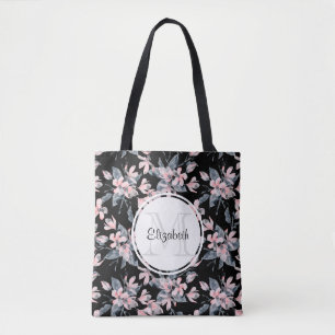 Monogramm des Musters für das blaue Flor-Farbmuste Tasche