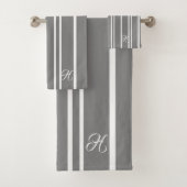 Monogramm des Musters für graue und weiße Streifen Badhandtuch Set (Insitu)