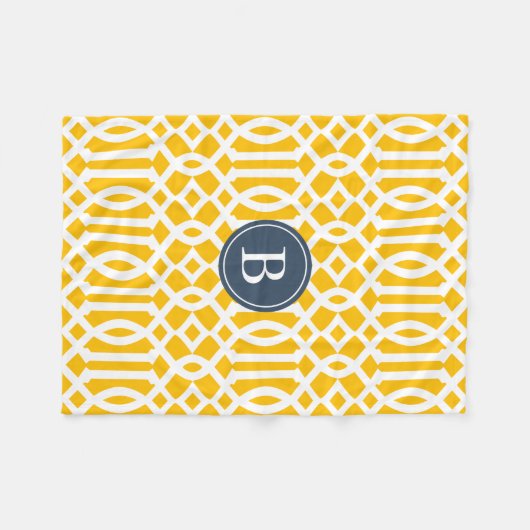 Monogramm des Musters Gelb und Navy Blue Trellis Fleecedecke (Vorderseite (Horizontal))