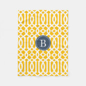 Monogramm des Musters Gelb und Navy Blue Trellis Fleecedecke (Vorderseite)