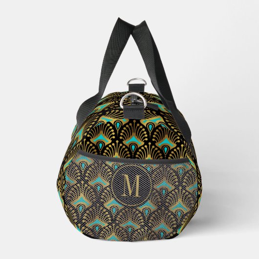 Monogramm des Musters Gold und Blau Art Deco Duffle Bag (Rechts)