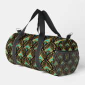 Monogramm des Musters Gold und Blau Art Deco Duffle Bag (Rechte Ecke)