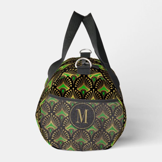 Monogramm des Musters Gold und Green Art Deco Duffle Bag (Rechts)