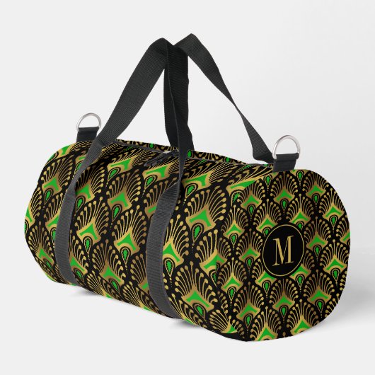 Monogramm des Musters Gold und Green Art Deco Duffle Bag (Linke Seite)