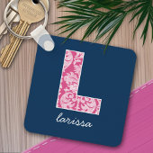 Monogramm des Musters "Navy and Hot Pink Damask Le Schlüsselanhänger