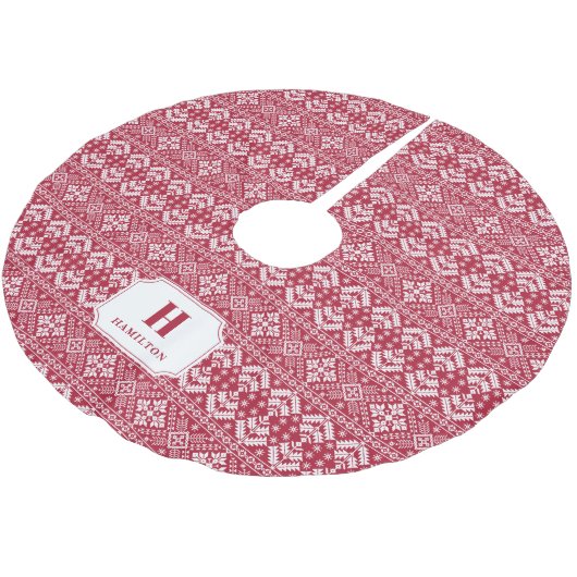Monogramm des Musters Red & White Sweater Polyester Weihnachtsbaumdecke (Schrägansicht)