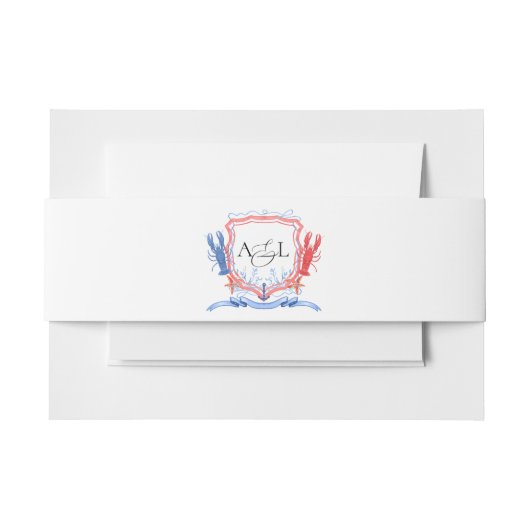 Monogramm des naukalen roten Hummer-Wappen Einladungsbanderole (Vorderseite Beispiel)